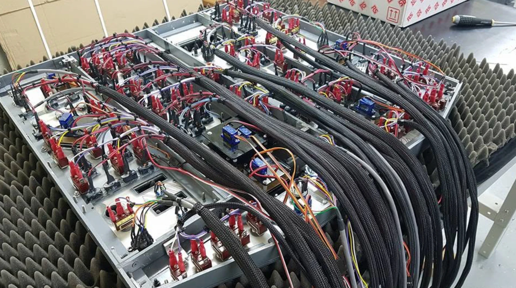 Rear of the forward overhead prototype with wiring looms